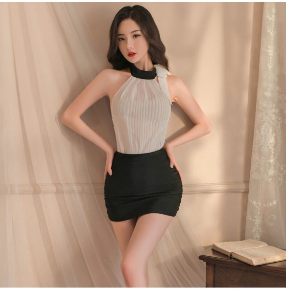 FEE ET MOI - Sexy Secretary Bodycon Skirt (White - Black) FEE ET MOI - Sexy Secretary Bodycon Skirt (White - Black)